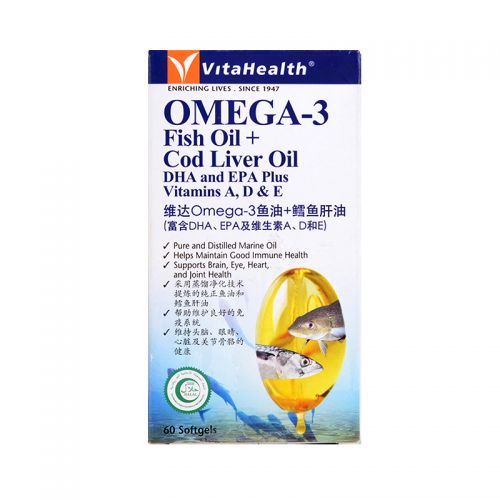 VitaHealth Omega-3 Fish Oil + Cod Liver Oil DHA and EPA Plus Vitamins A, D & E - 60 Softgels